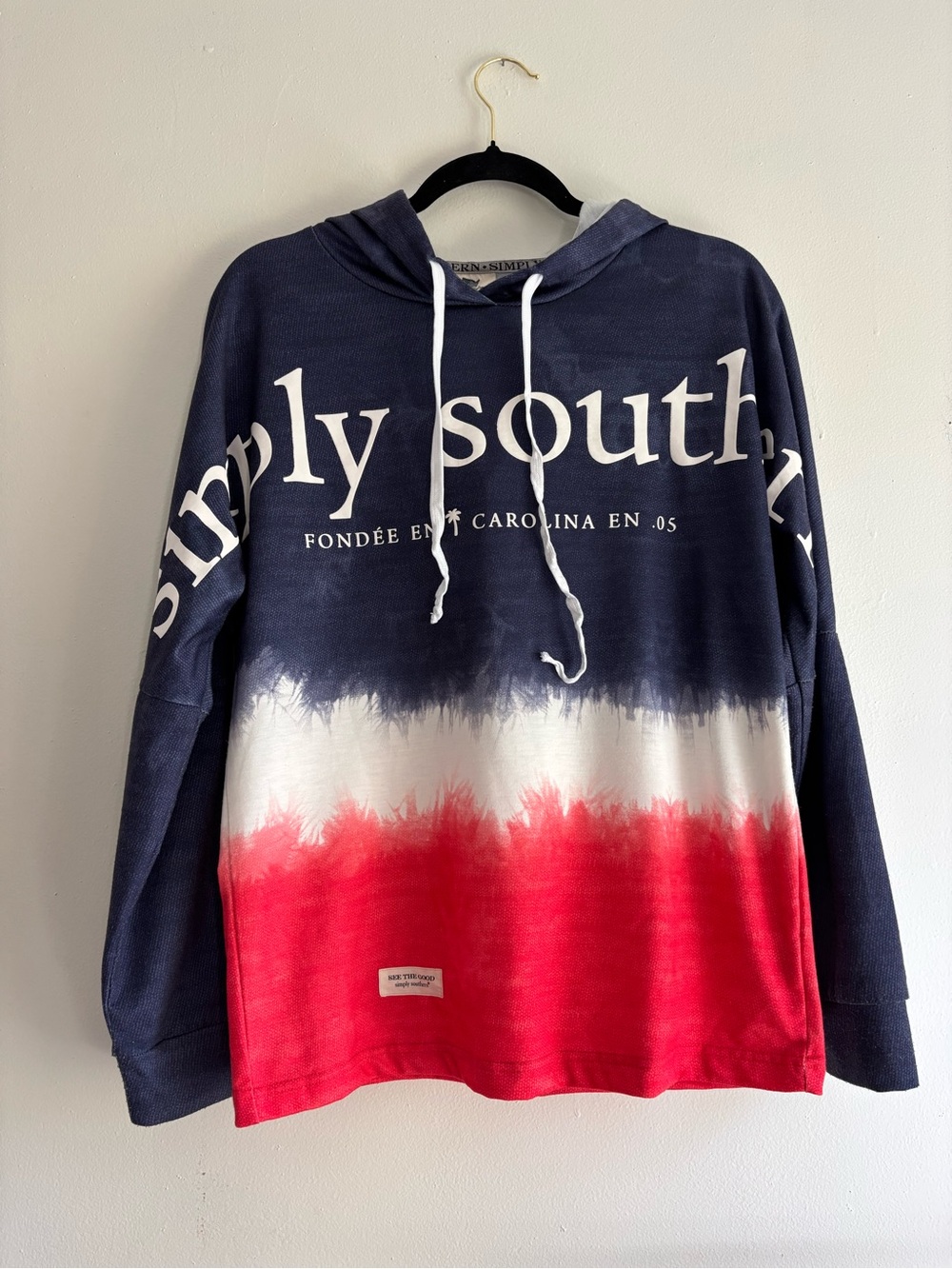 Simply Southern Women’s Navy White Red Tie-Dye Hoodie Sweater